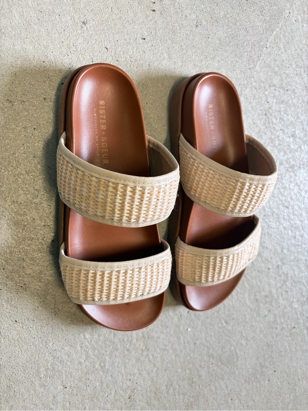 Anika sandal - Beige Woven Double-Strap Slide Sandals - Picture 2 of 3